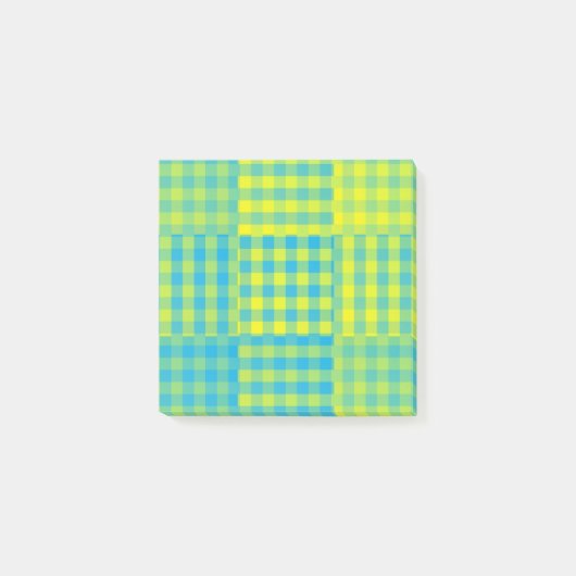 Blau Gelb Karo Patchworkmuster Post-it Klebezettel (Vorderseite)