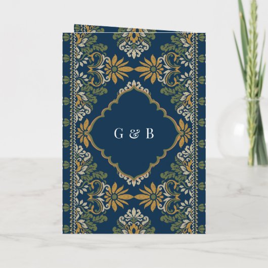 Blau-Gelb-Kat in einer Sikh-Hochzeit Einladung (Rückseite)