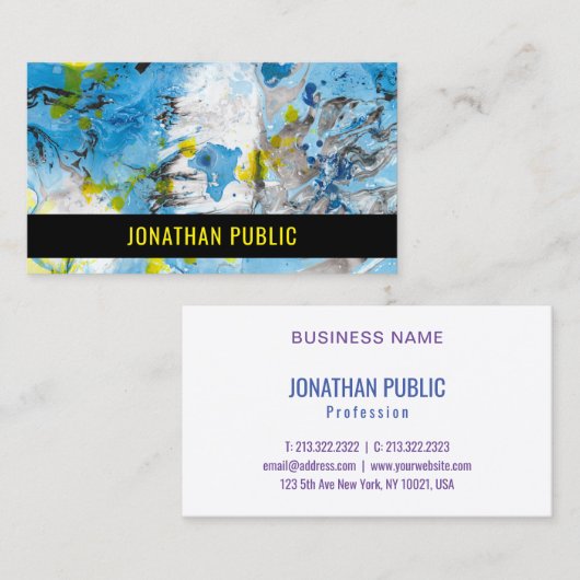 Blau Gelb Moderne Abstrakte Kunst Elegante Vorlage Visitenkarte (Vorne/Hinten)