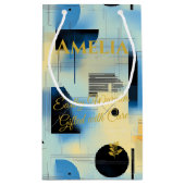 Blau & Gelb Moderne geometrische Stille Kunst Kleine Geschenktüte (Rückseite)