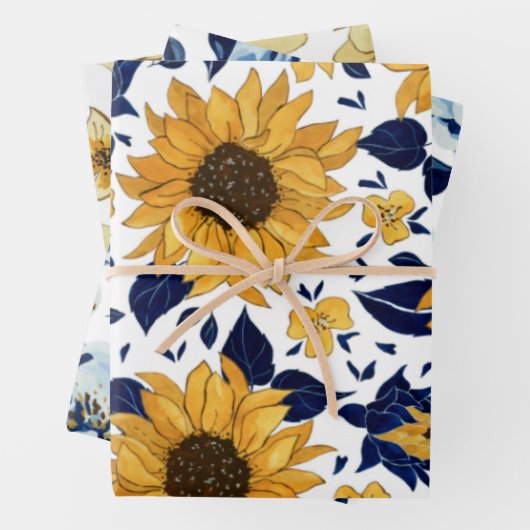 Blau-Gelb-Orange-Blume Geschenkpapier Set (Beispiel)