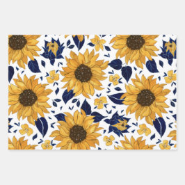 Blau-Gelb-Orange-Blume Geschenkpapier Set