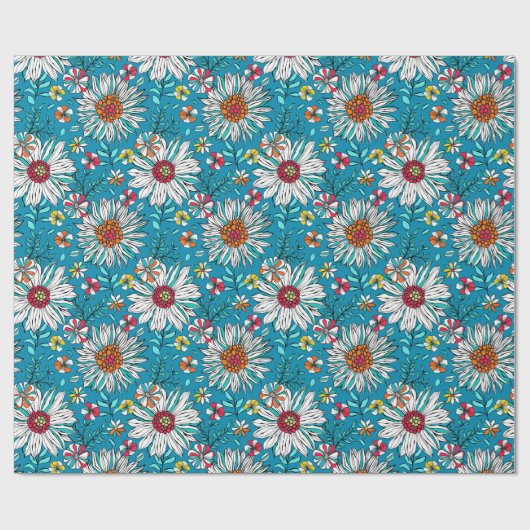 Blau-Gelb-Orange-Blume Muster Geschenkpapier (Flach)