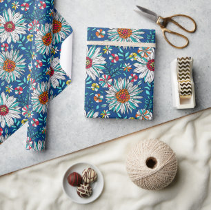 Blau-Gelb-Orange-Blume Muster Geschenkpapier