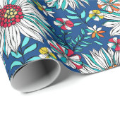 Blau-Gelb-Orange-Blume Muster Geschenkpapier (Rolleneckpunkt)
