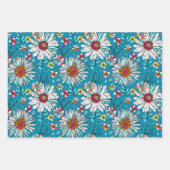 Blau-Gelb-Orange-Blume Muster Geschenkpapier Set (Vorderseite)