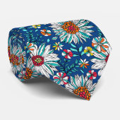 Blau-Gelb-Orange-Blume Muster Krawatte (Gerollt)