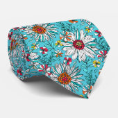 Blau-Gelb-Orange-Blume Muster Krawatte (Gerollt)