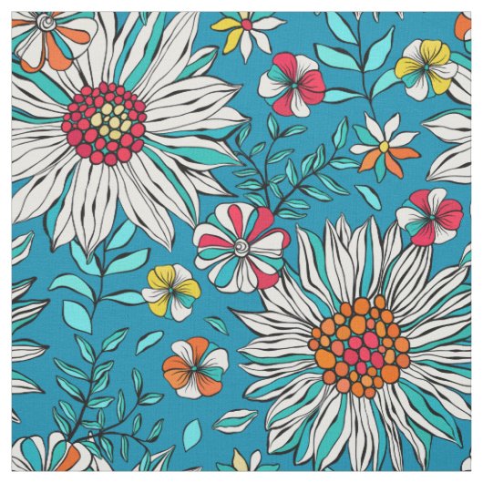 Blau-Gelb-Orange-Blume Muster Stoff (Muster)