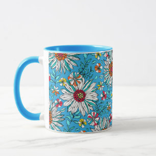 Blau-Gelb-Orange-Blume Muster Tasse