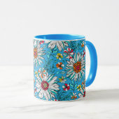 Blau-Gelb-Orange-Blume Muster Tasse (VorderseiteRechts)