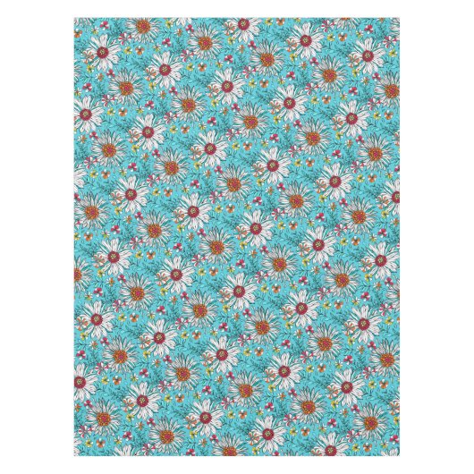 Blau-Gelb-Orange-Blume Muster Tischdecke (Vorderseite)