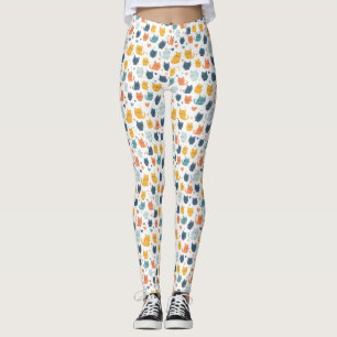 Blau Gelb Orange Kawaii Whimsical Katzenmuster Leggings