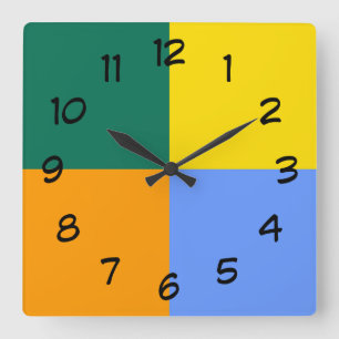 Blau-Gelb-Orange Quadratische Wanduhr