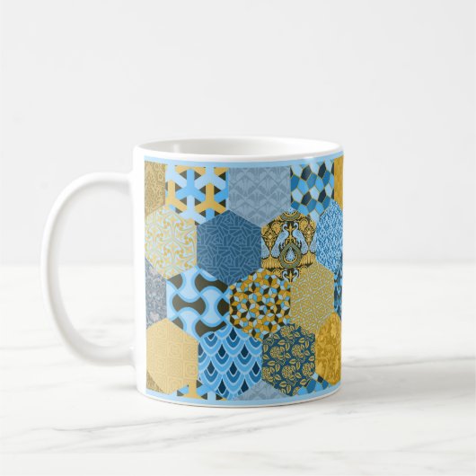 Blau-Gelb-Patchwork-Tasse Kaffeetasse (Links)