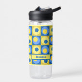 Blau-Gelb-Personalisiert-Dot-Square-Thema Trinkflasche (Links)