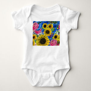 Blau-gelb rosa Floral Nahtlos Baby Strampler