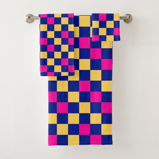 Blau Gelb Rosa Karomuster Design Badhandtuch Set (Insitu)
