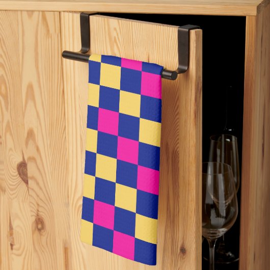 Blau Gelb Rosa Karomuster Design Geschirrtuch (Drittel gefaltet)