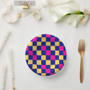 Blau Gelb Rosa Karomuster Design  Pappteller