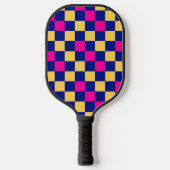 Blau Gelb Rosa Karomuster Design Pickleball Schläger (Vorderseite)