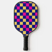 Blau Gelb Rosa Karomuster Design Pickleball Schläger (Rückseite)