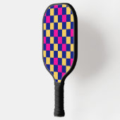 Blau Gelb Rosa Karomuster Design Pickleball Schläger (Links)