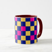 Blau Gelb Rosa Karomuster Design Tasse (VorderseiteRechts)