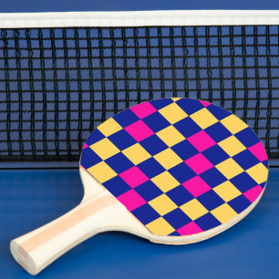 Blau Gelb Rosa Karomuster Design Tischtennis Schläger