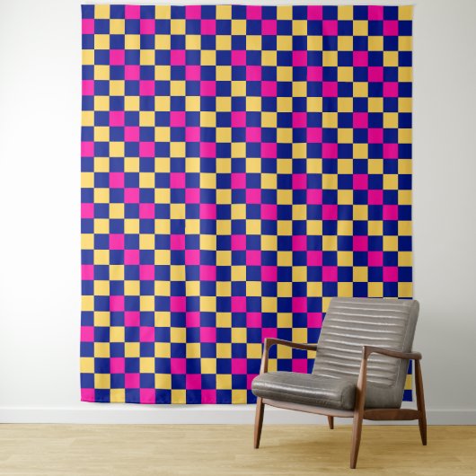 Blau Gelb Rosa Karomuster Design Wandteppich (Beispiel)