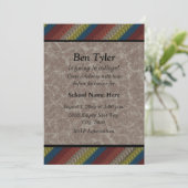 Blau, Gelb, Roststreifen "Aus zur Uni" laden ein Einladung (Stehend Vorderseite)