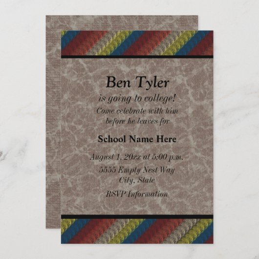 Blau, Gelb, Roststreifen "Aus zur Uni" laden ein Einladung (Vorne/Hinten)