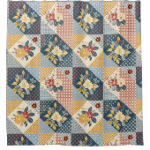 Blau Gelb Rot Patchworkdecke Floral Retro Duschvorhang (Vorderseite)