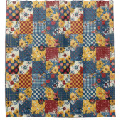 Blau Gelb Rot Patchworkdecke Floral Retro Duschvorhang (Vorderseite)