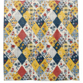 Blau Gelb Rot Patchworkdecke Floral Retro Duschvorhang (Vorderseite)