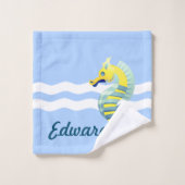 Blau-Gelb-Seepferd Badhandtuch Set (Waschlappen)