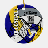 Blau, Gelb und Grau personalisieren Volleyball 🏐 Keramikornament (Vorne)