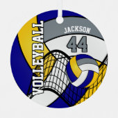 Blau, Gelb und Grau personalisieren Volleyball Ornament Aus Metall (Vorderseite)
