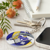 Blau, Gelb und Grau personalisieren Volleyballdesi Schlüsselanhänger (Vorderseite rechts)