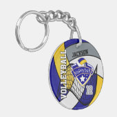 Blau, Gelb und Grau personalisieren Volleyballdesi Schlüsselanhänger (Vorderseite links)