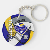 Blau, Gelb und Grau personalisieren Volleyballdesi Schlüsselanhänger (Rückseite)