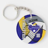 Blau, Gelb und Grau personalisieren Volleyballdesi Schlüsselanhänger (Vorderseite)