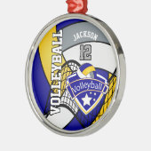 *Blau, Gelb und Grau Persönliches Volleyball-Logo Ornament Aus Metall (Links)