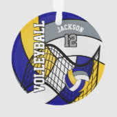 Blau, Gelb und Grau-Volleyball Ornament (Rückseite)