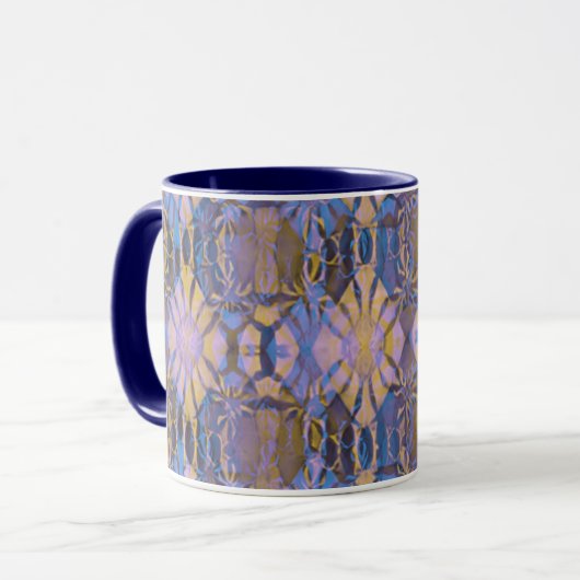 Blau, Gelb und Lila Batik-Stil Tasse (Vorderseite Links)