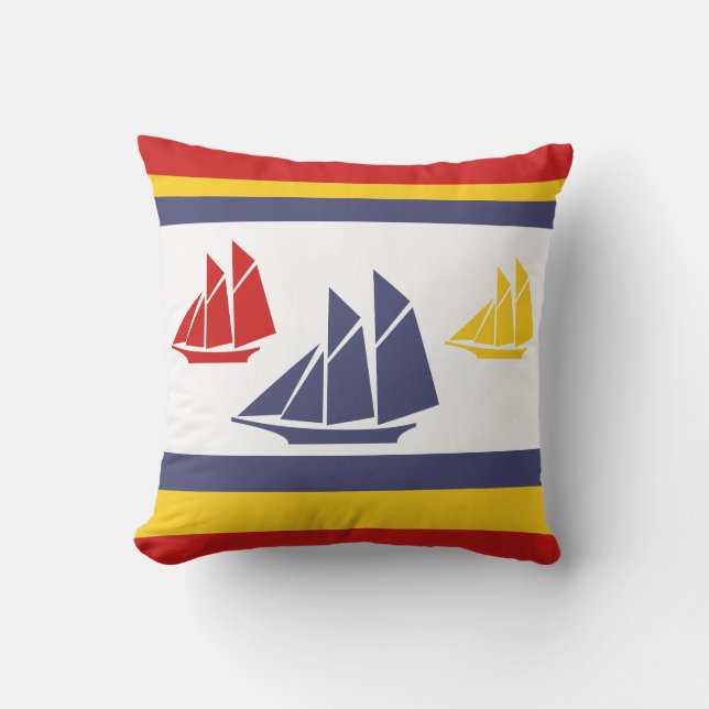 blau, gelb und rot Segelboot weiß PILLOW Kissen (Vorderseite)