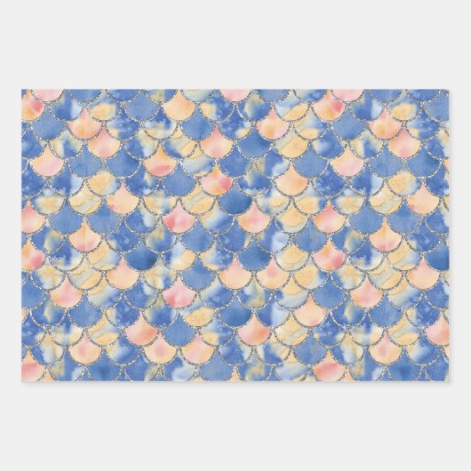 Blau, Gelb und Silber Meerjungenskala Geschenkpapier Set (Vorderseite 3)