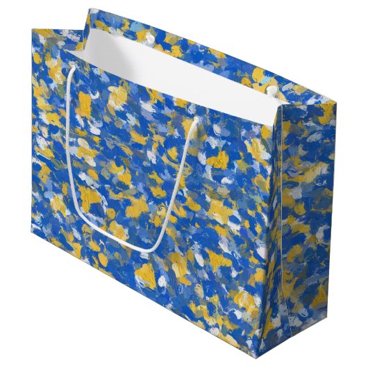 Blau, Gelb und Weiß Große Geschenktüte (Vorderseite Schrägansicht)