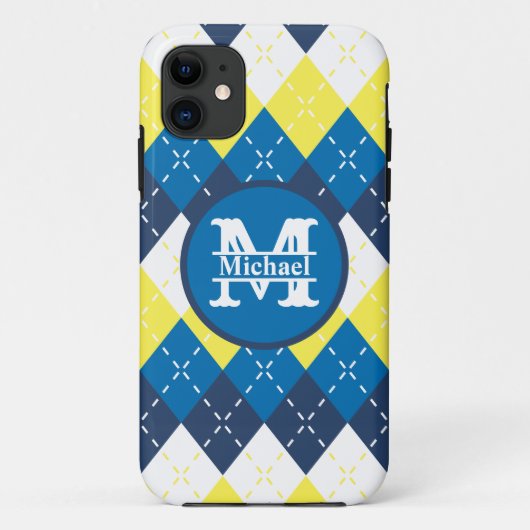 Blau, Gelb und Weiß Raute personalisieren Case-Mate iPhone Hülle (Rückseite)