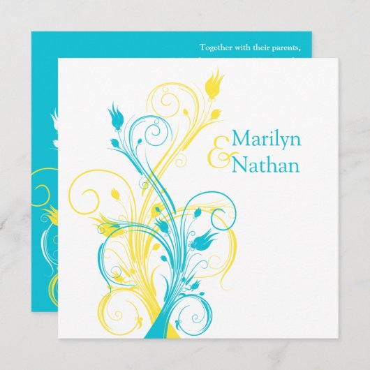 Blau, Gelb, Weiß, Blumenfläche. Einladung zur Hoch (Vorne/Hinten)